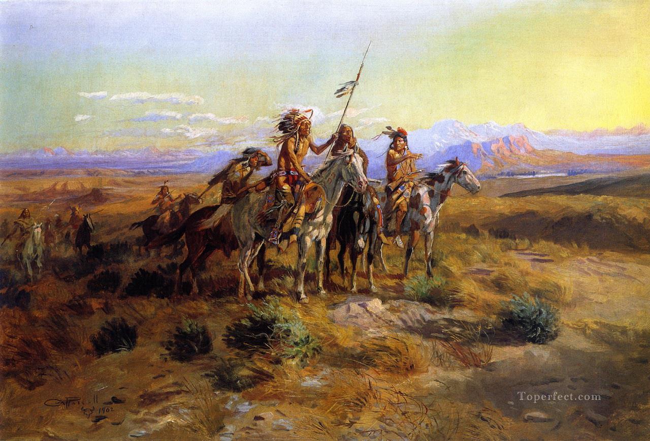 die Pfadfinder 1902 Charles Marion Russell Indianer Ölgemälde